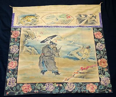1920s Chinese Cotton Altar Cloth Folk Painting Zhongkui Motif (Eic) IC
