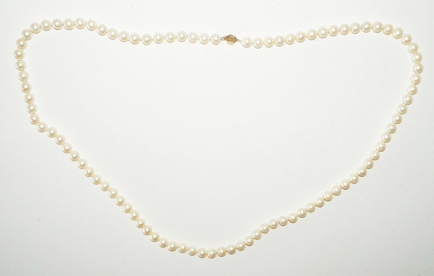 Vintage Single Strand Pearl Necklace w. 14k Yellow Gold Pierced Clasp (TaE)#55
