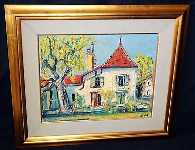'50s Swiss Oil Heavy Impasto Painting "Villa" by Samuel Melchert (1916-1994)(Rud