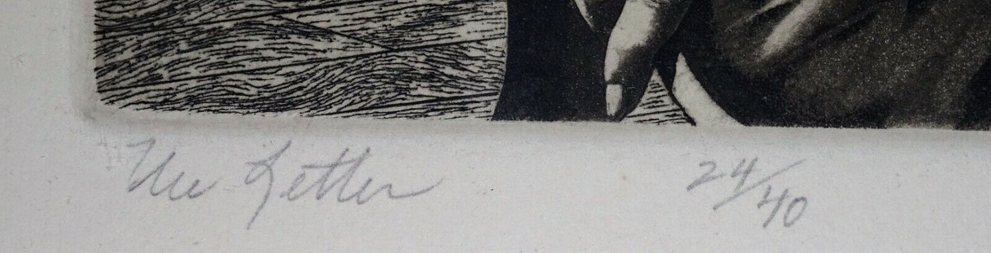 1983 US Framed Etching Print "The Letter" Female Nude by David Bumbeck (AHB)