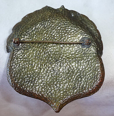 Antique Silver Plated Shield Design Brooch w. Knight & Fleur de Lis Motif (***)