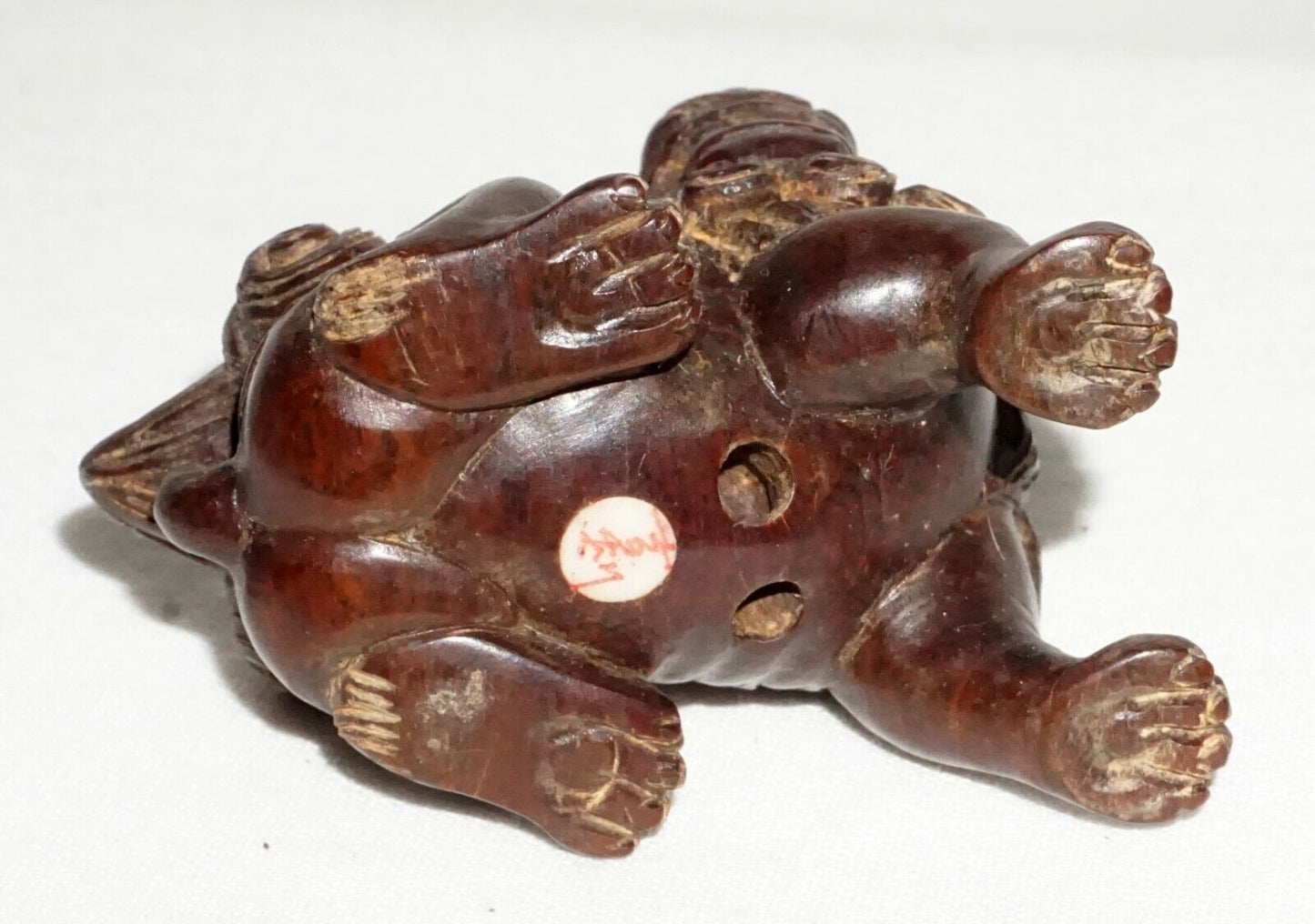 Vintage Japanese Carved Dark Wood Netsuke Lion Dog Foo Dog (FeH