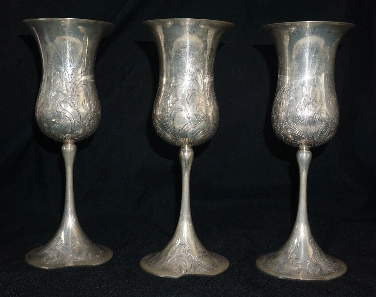 3 Pc Vtg Italian Mazzucato Cesellato A Mano Sterling Silver Goblets 1 of 2 (MaC)