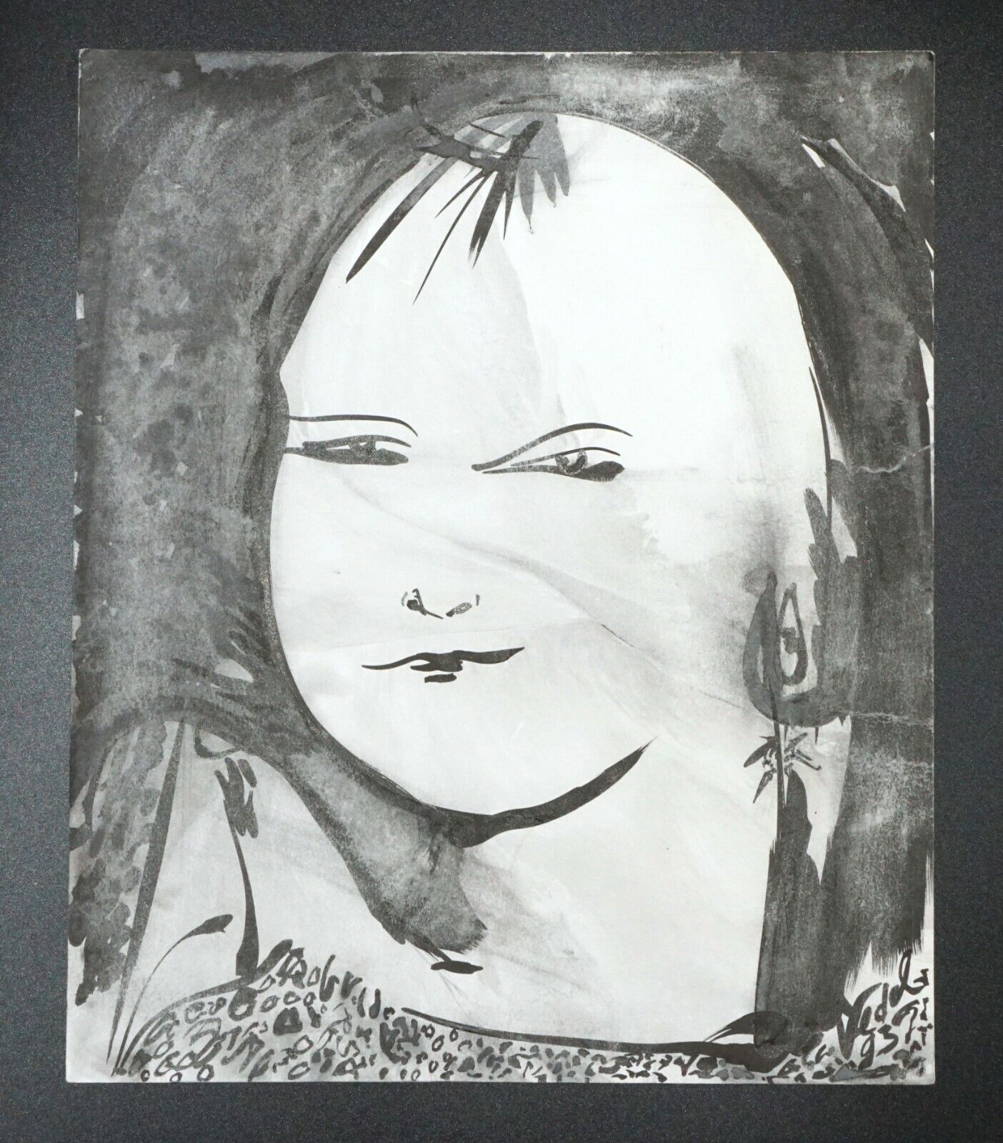 France Outsider Art Ink Painting Bald Figure Portrait by Claude Vedel (EtJ)#66