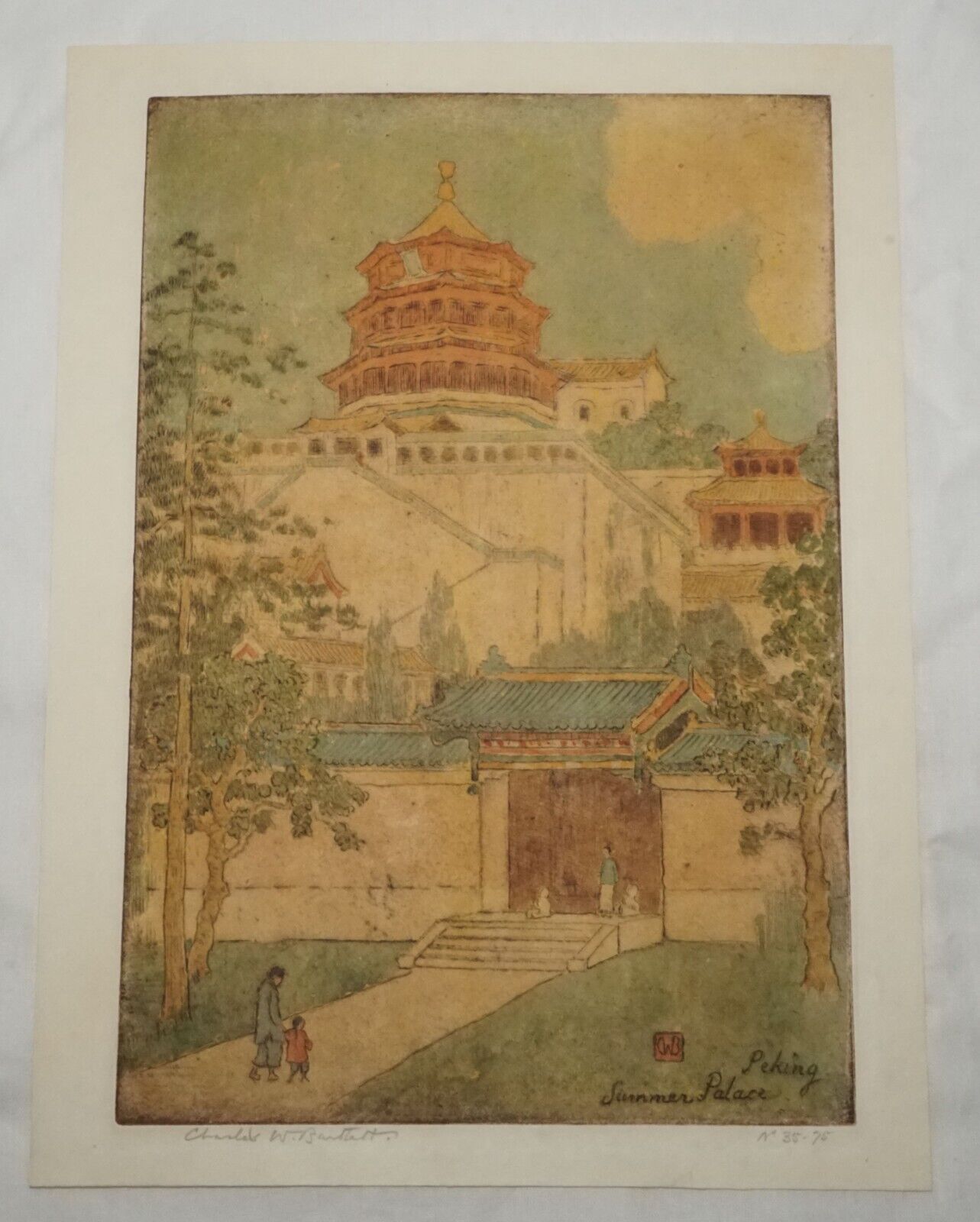 1923 UK Etching Print Peking Summer Palace Charles W. Bartlett (1860-1940)(InS)