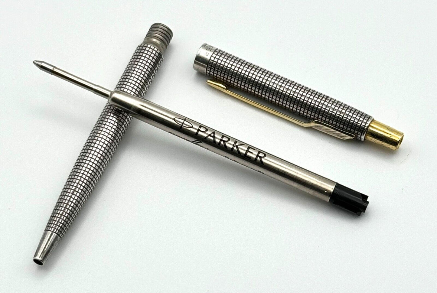USA-Vintage Sterling Silver PARKER 75 Ball Point Pen w Gold Trim (MiM)