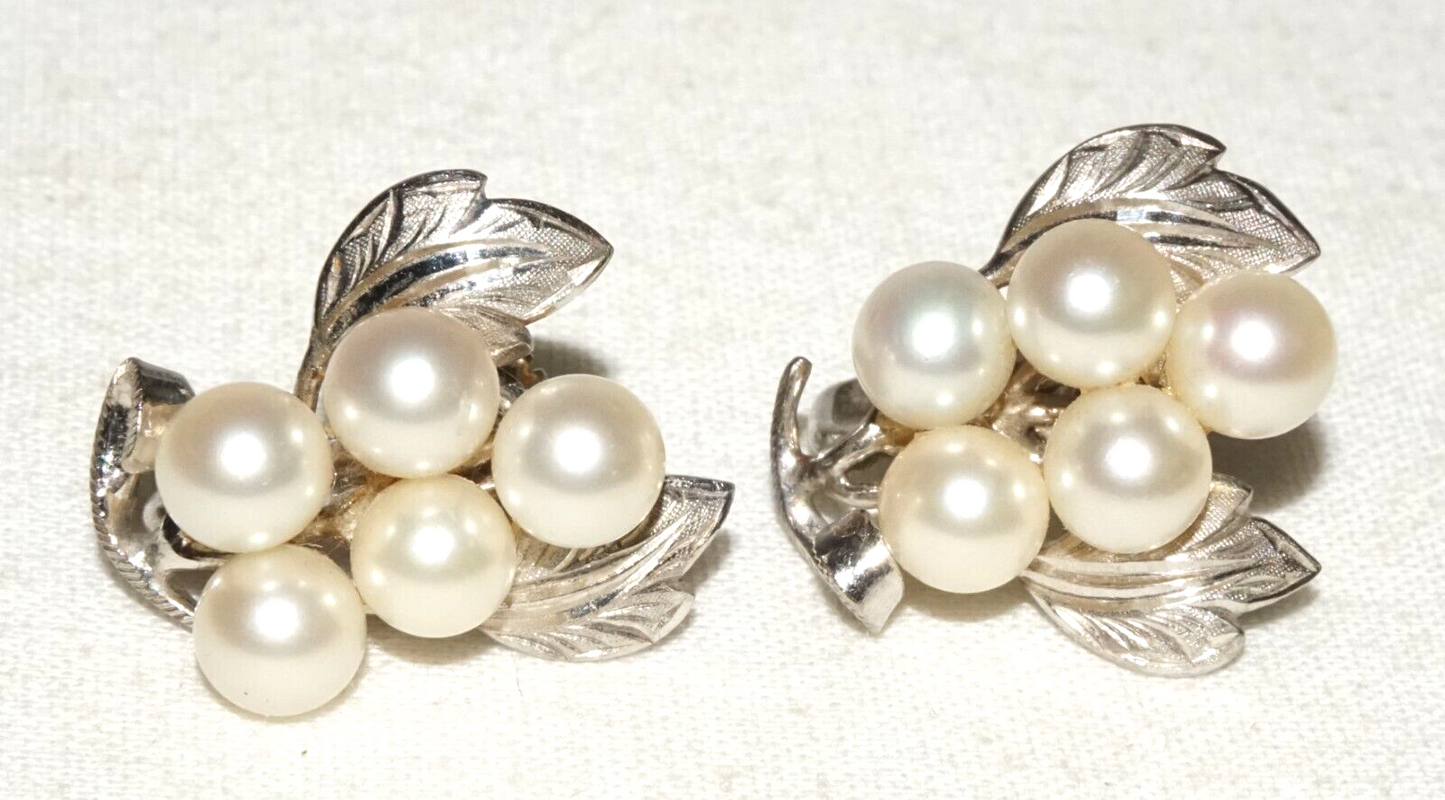 Vintage 14k White Gold Screw Back Earrings w. 10x Pearl Accents (InS)#L1