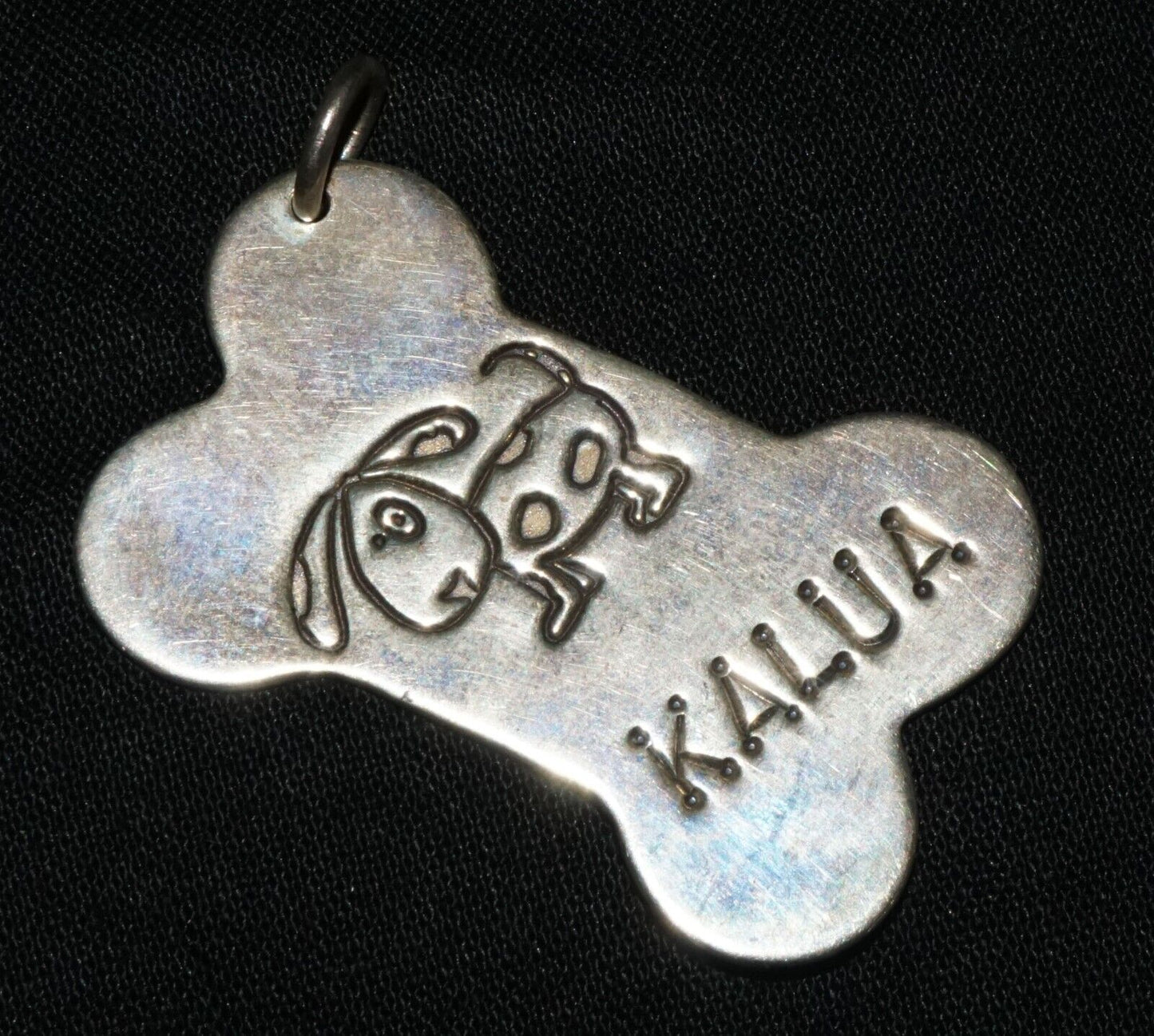 Vintage Sterling Silver Bone Design Dog Tag w. Kalua Name by Lucy Ann (OdC)