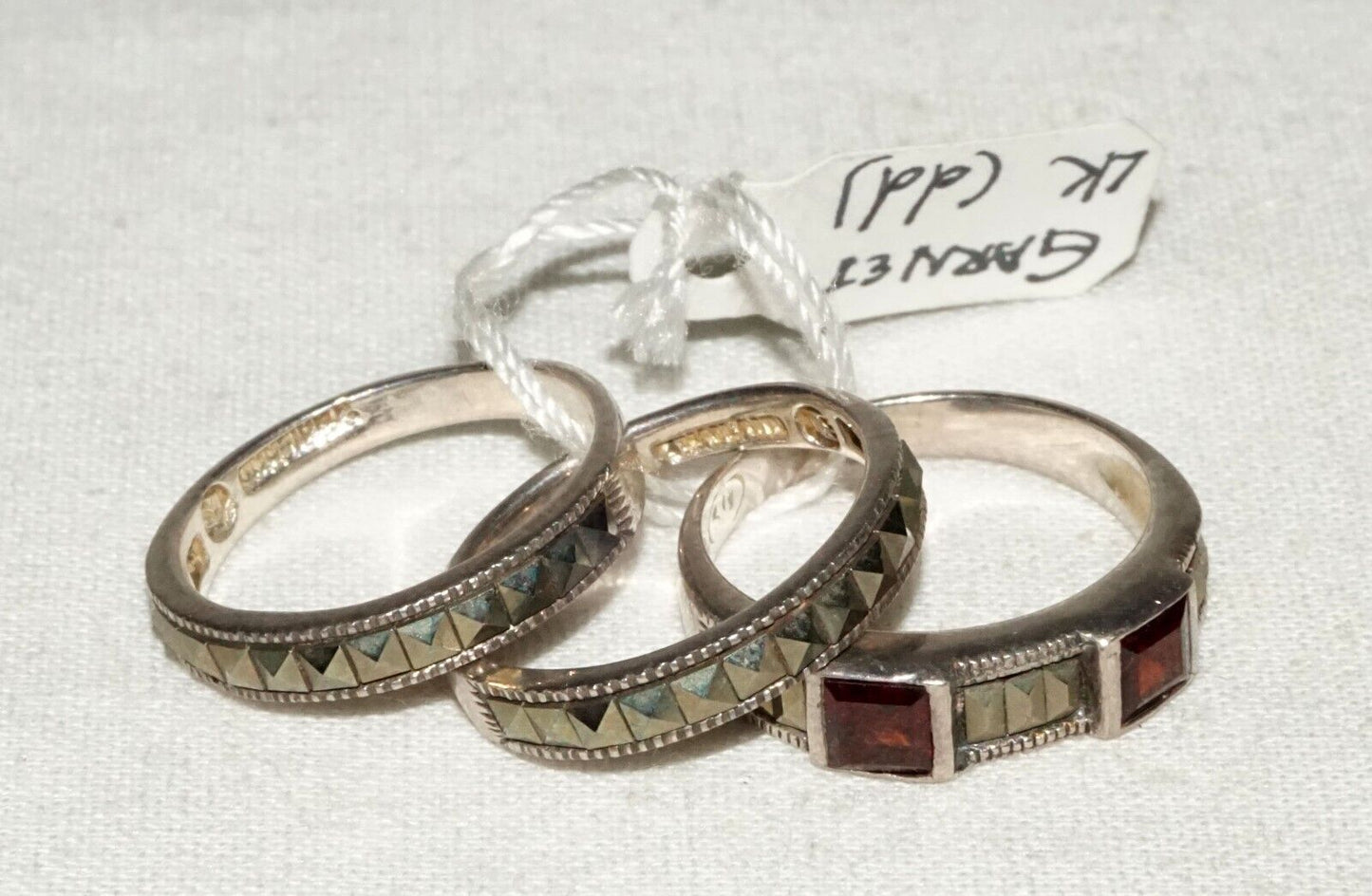 3Pc Thai Sterling Silver Rings Sz.6/6.25 Marcasite & Garnet Accents (KiL)