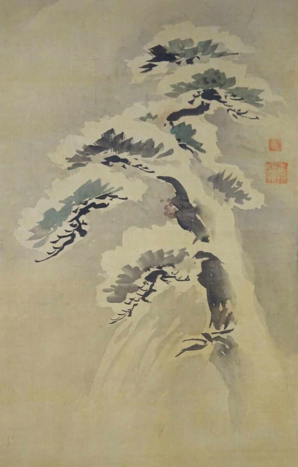 18C Japanese Tokugawa Painting Pine Tree in the Snow by Kano Horikawa (MoW)