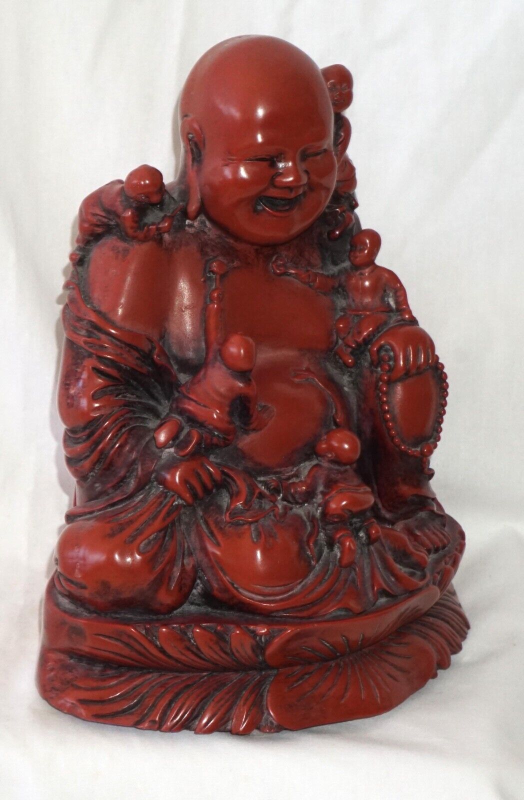 Vintage Cinnabar Style Resin Laughing Buddha Statue (HiC)