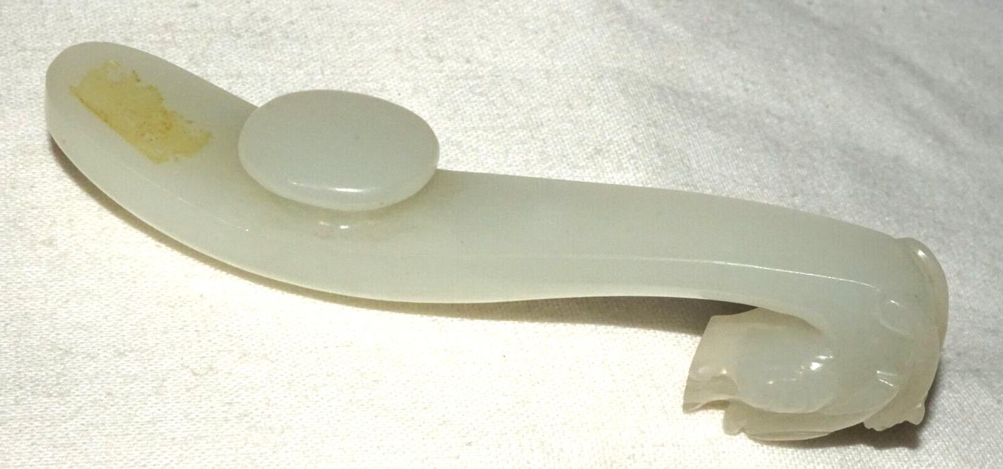 Antique Chinese Grey Green Nephrite Jade Dragon Belt Hook (UVi)#23