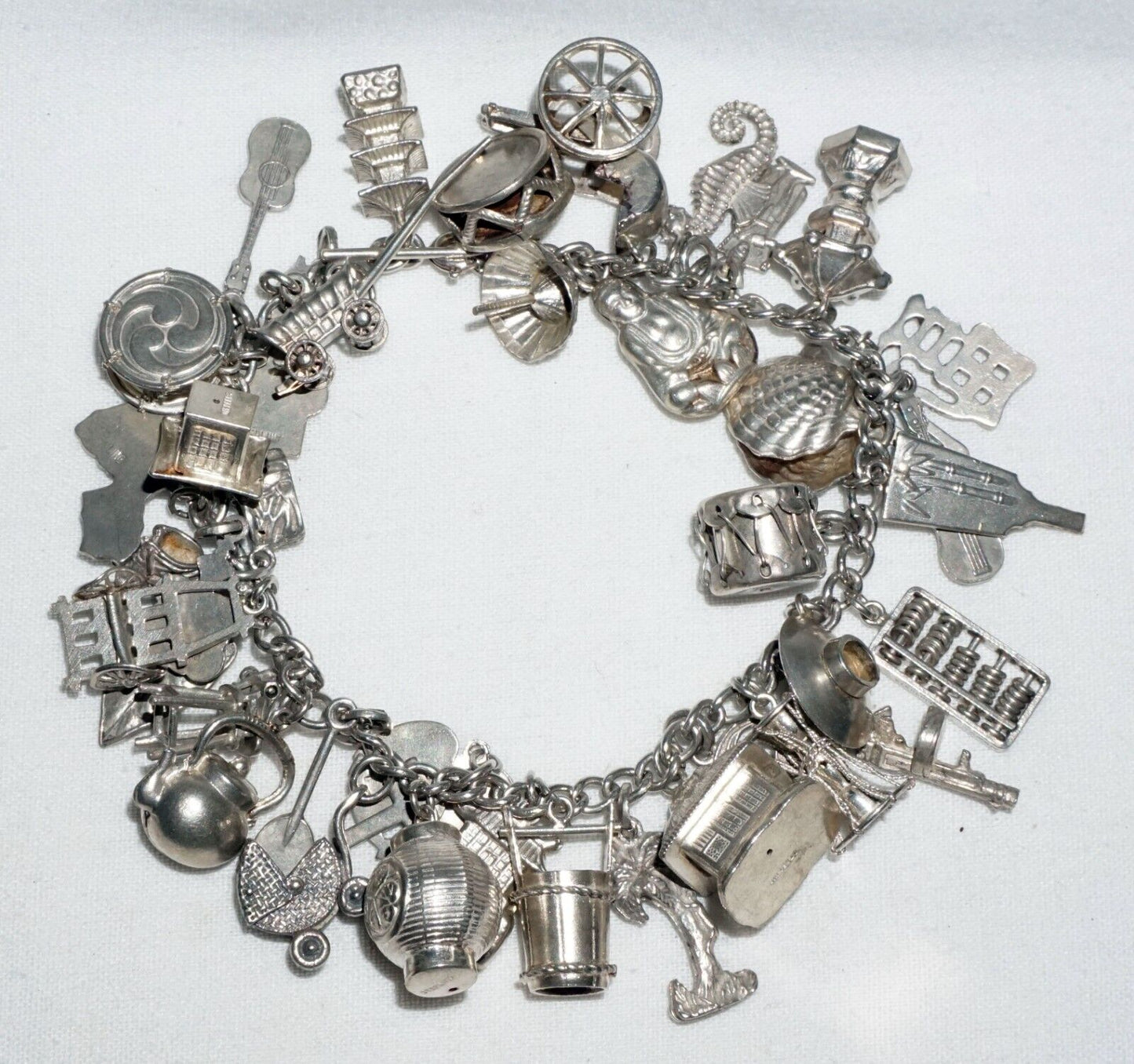 Vintage Sterling Silver Charm Bracelet w. 40x World & Travel Charms (BrM)#6