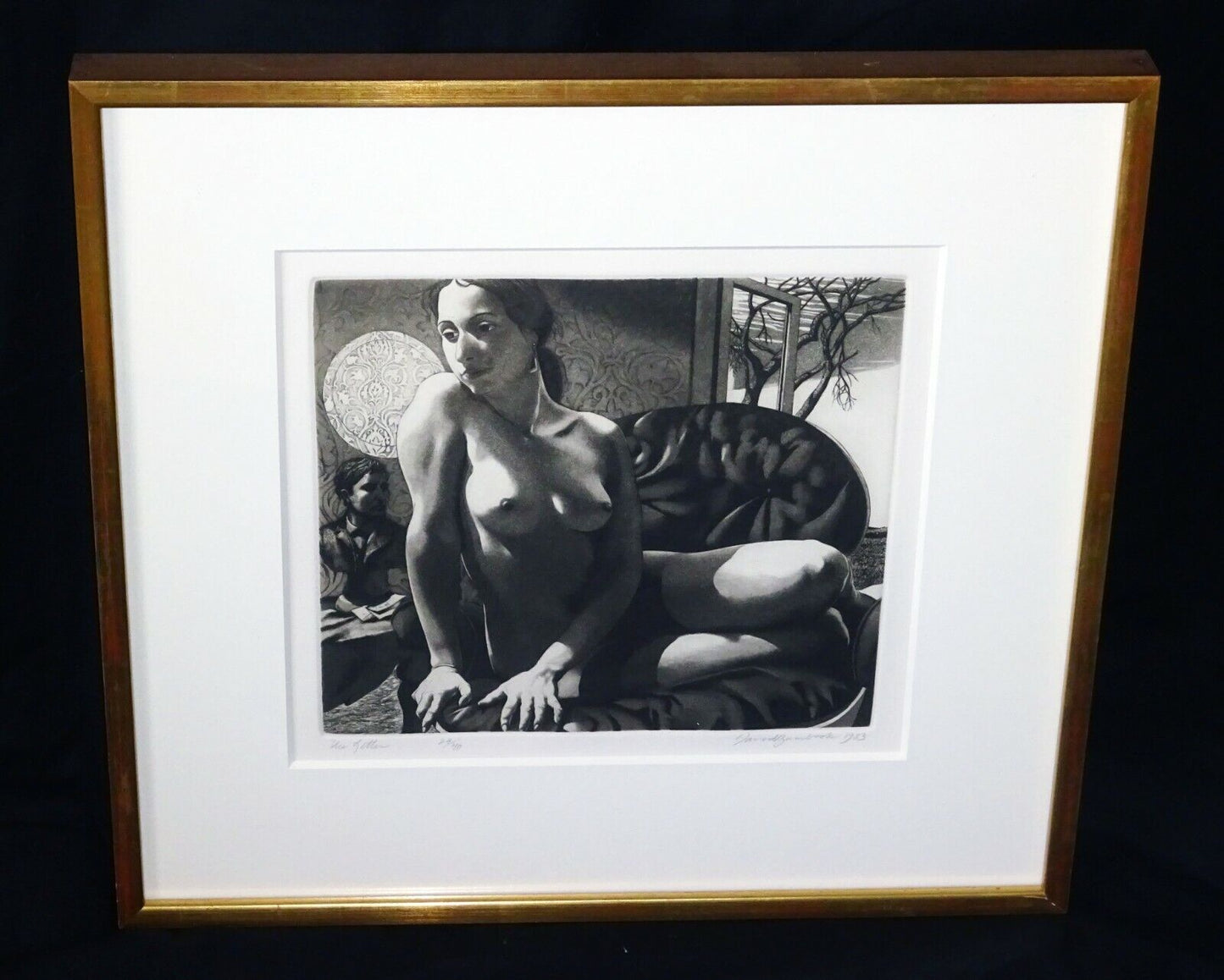1983 US Framed Etching Print "The Letter" Female Nude by David Bumbeck (AHB)