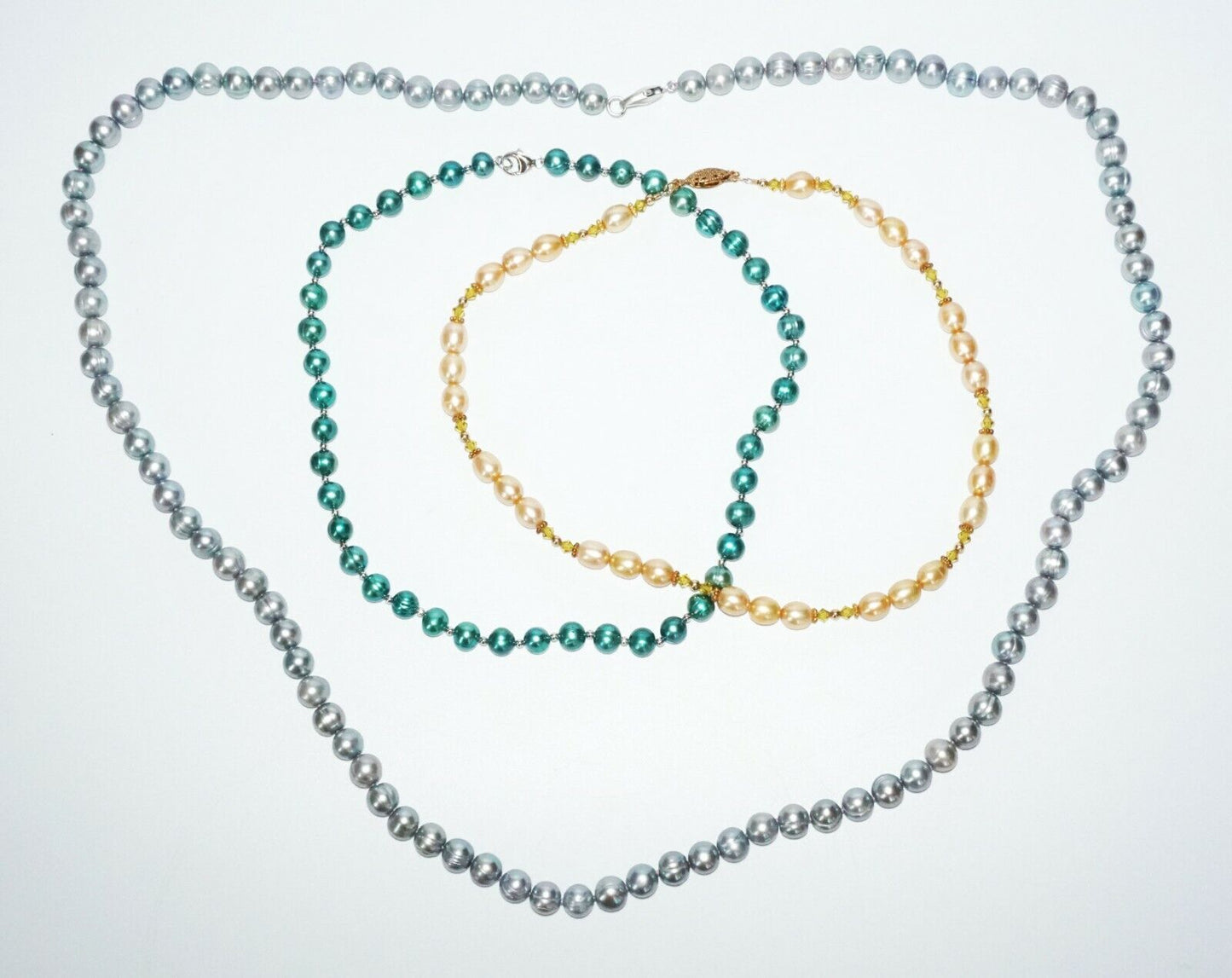 3Pc Multicolored Single Strand Pearl Necklaces w. Sterling silver Clasp(SaR)#450