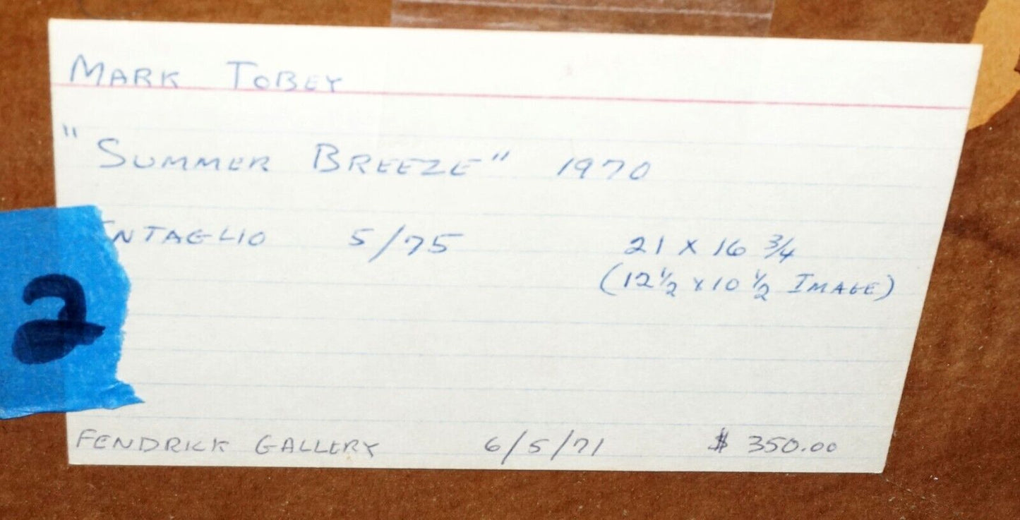 1970 US Aquatint Print 5/75 "Summer Breeze" by Mark Tobey (1890 - 1976)(PaR)