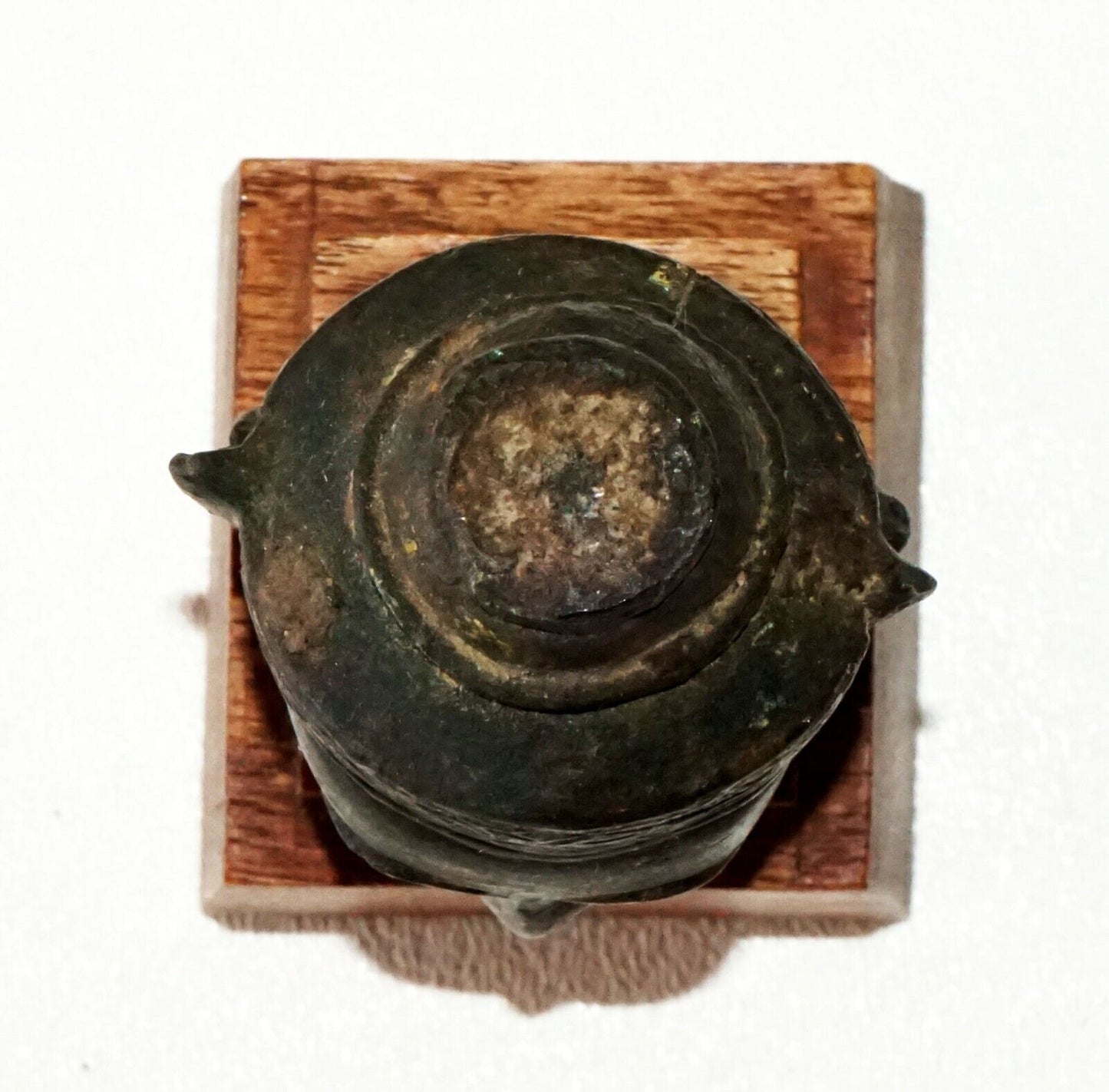 Antique S.E. Asian Mounted Bronze Buddha Head Fragment on Wooden Base (TaE)