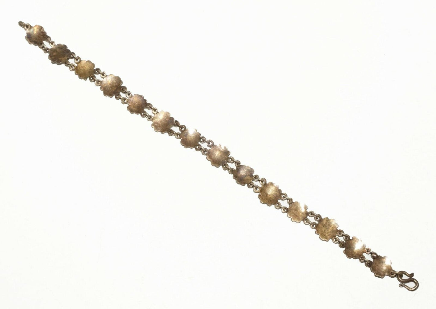 Chinese Brass & Blue Enamel Flower Motif Link Bracelet (BrM)#6