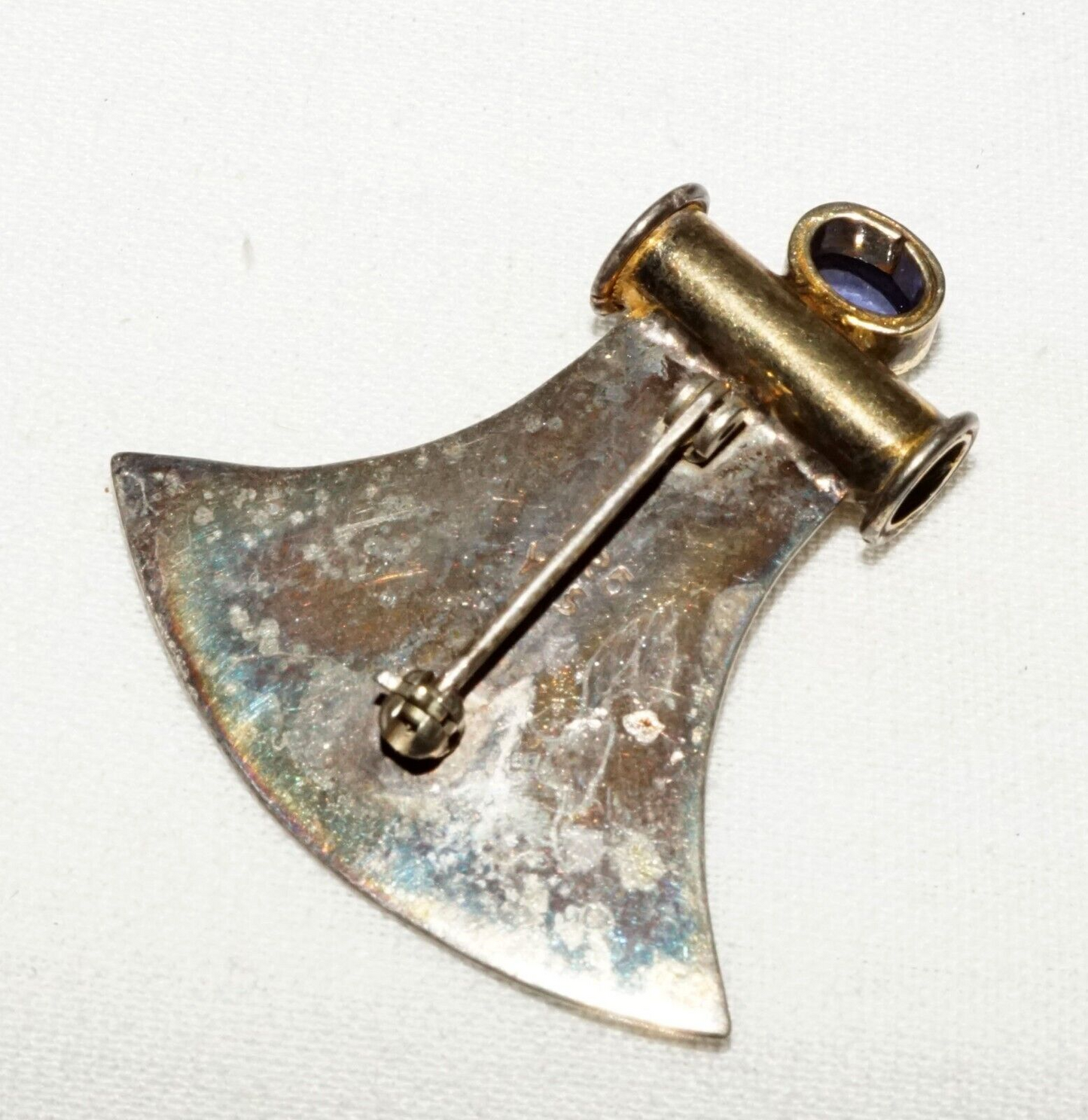 Vintage Sterling Silver Adze Design Brooch w. Amethyst Accent (KoS) L19