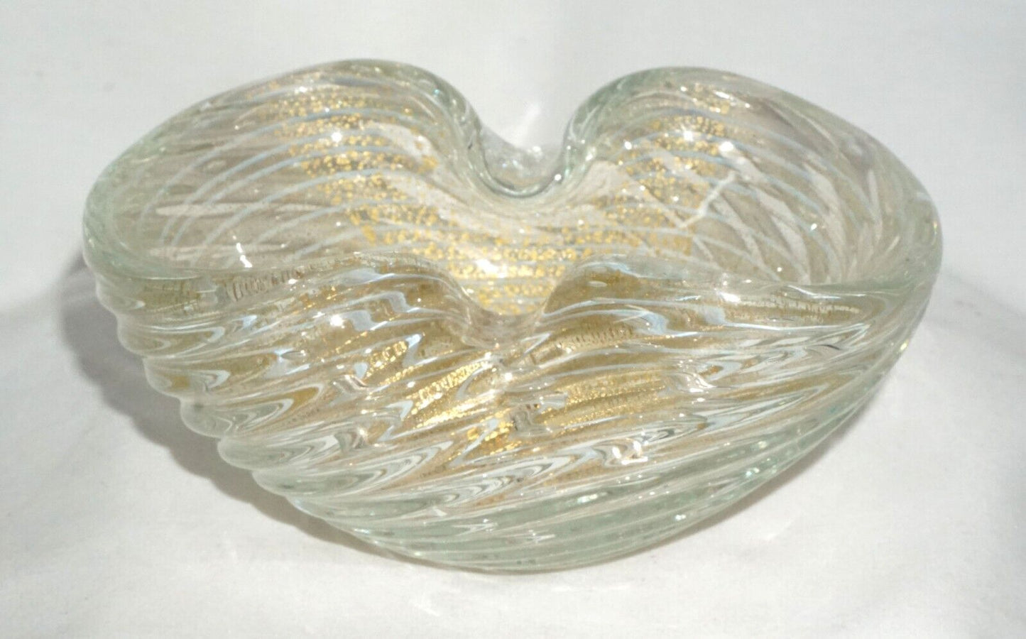 Vintage Italian Barovier Toso Zerati Gold Swirl Murano Glass Pinched Bowl (MiM)