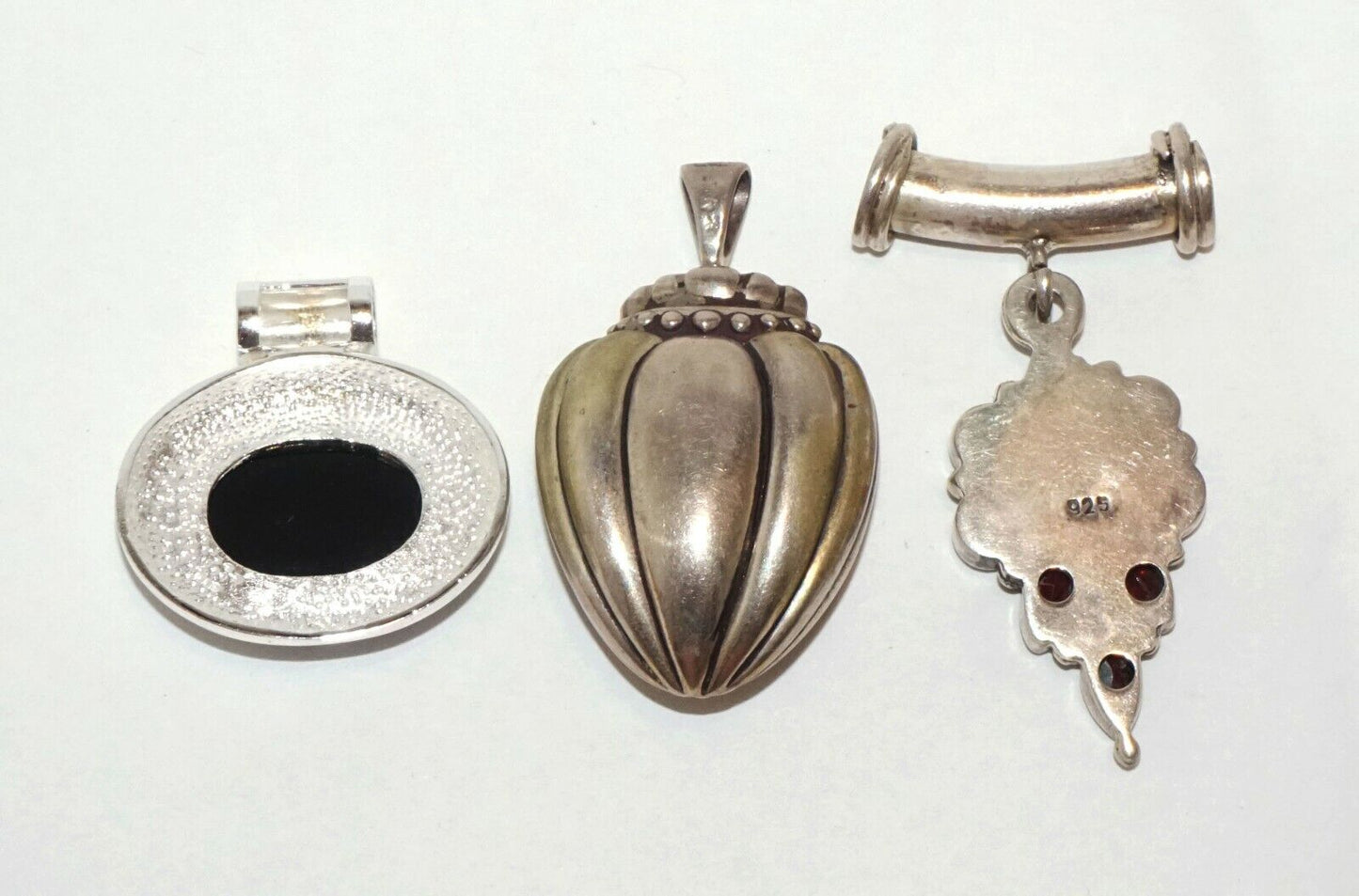 3Pc Vintage Sterling Silver Pendant Lot w. Garnets, Pearls & Onyx (HaL)#16