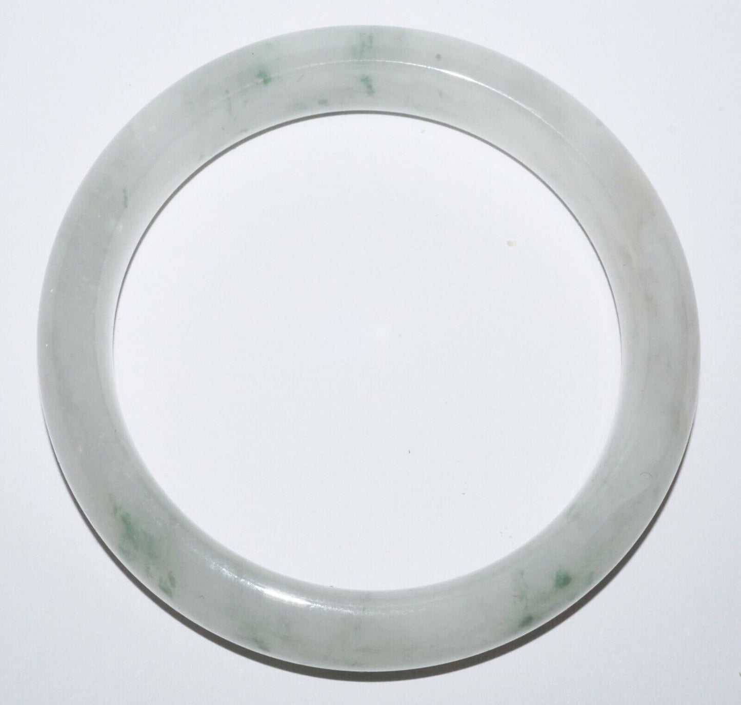 Vintage Chinese White Jadeite Jade Bangle Bracelet w. Green Accents (LeS) G3
