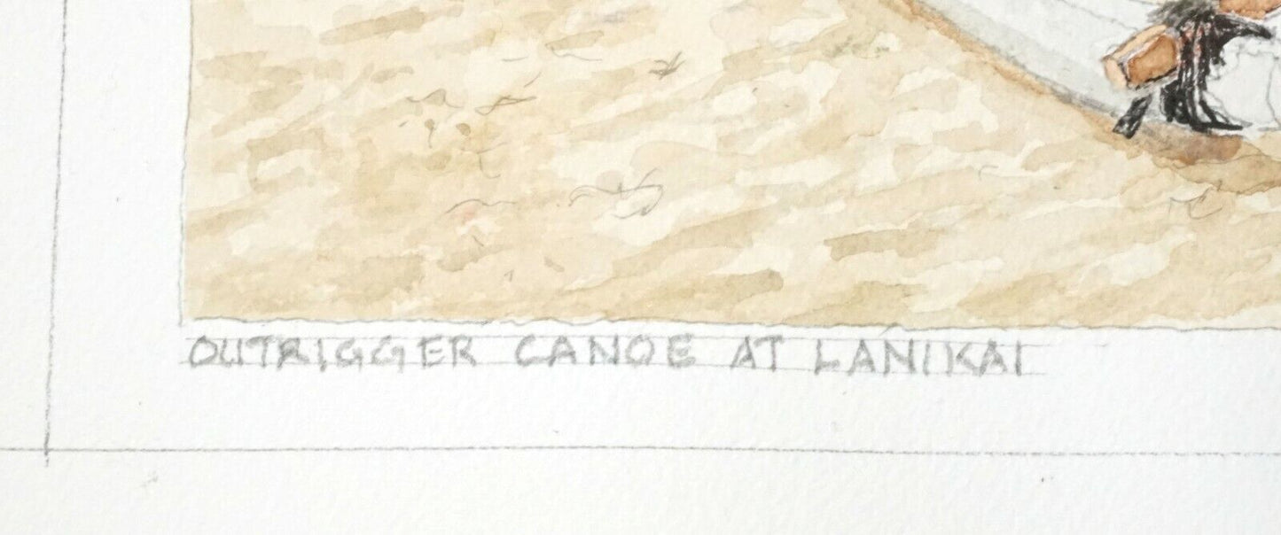 Hawaii Watercolor Painting Outrigger Canoe at Lankai Beach by Larry Segedin #169