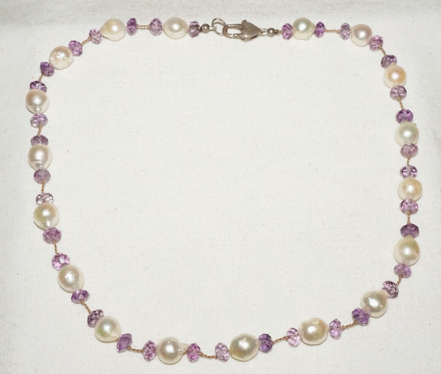 Vintage Sterling Silver Necklace w. Baroque Pearls & Facetted Amethyst (LeP)
