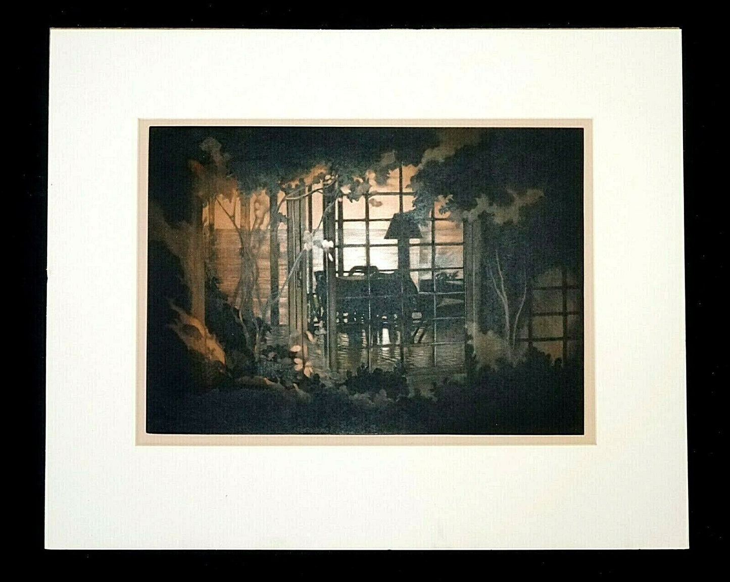 Vintage Hawaii Photogravure on Copperplate Interior Scene & Ocean unknown (RuJ)