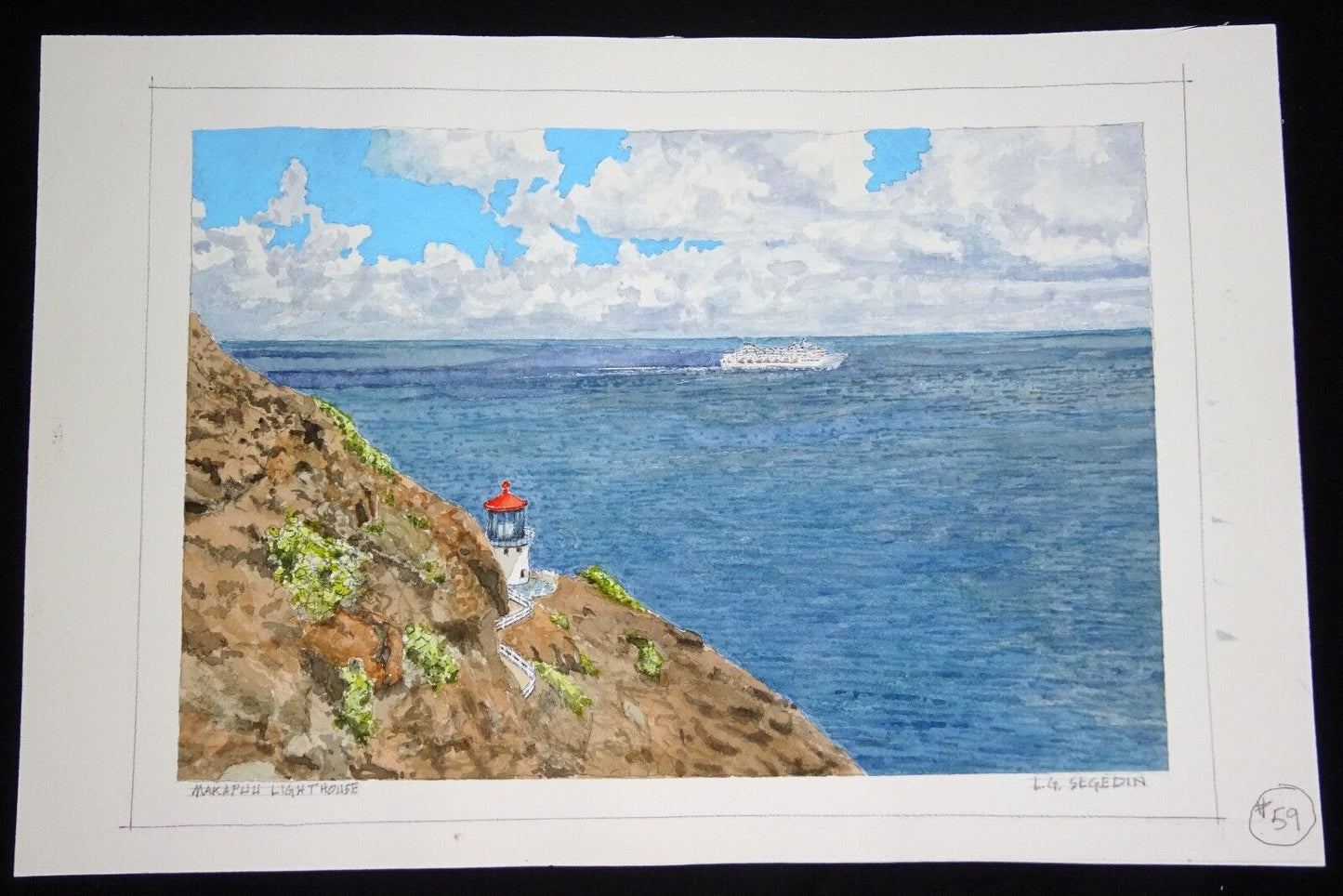 Original Hawaii Watercolor Painting "Makapuu Lighthouse, Oahu" by L. Segedin #59
