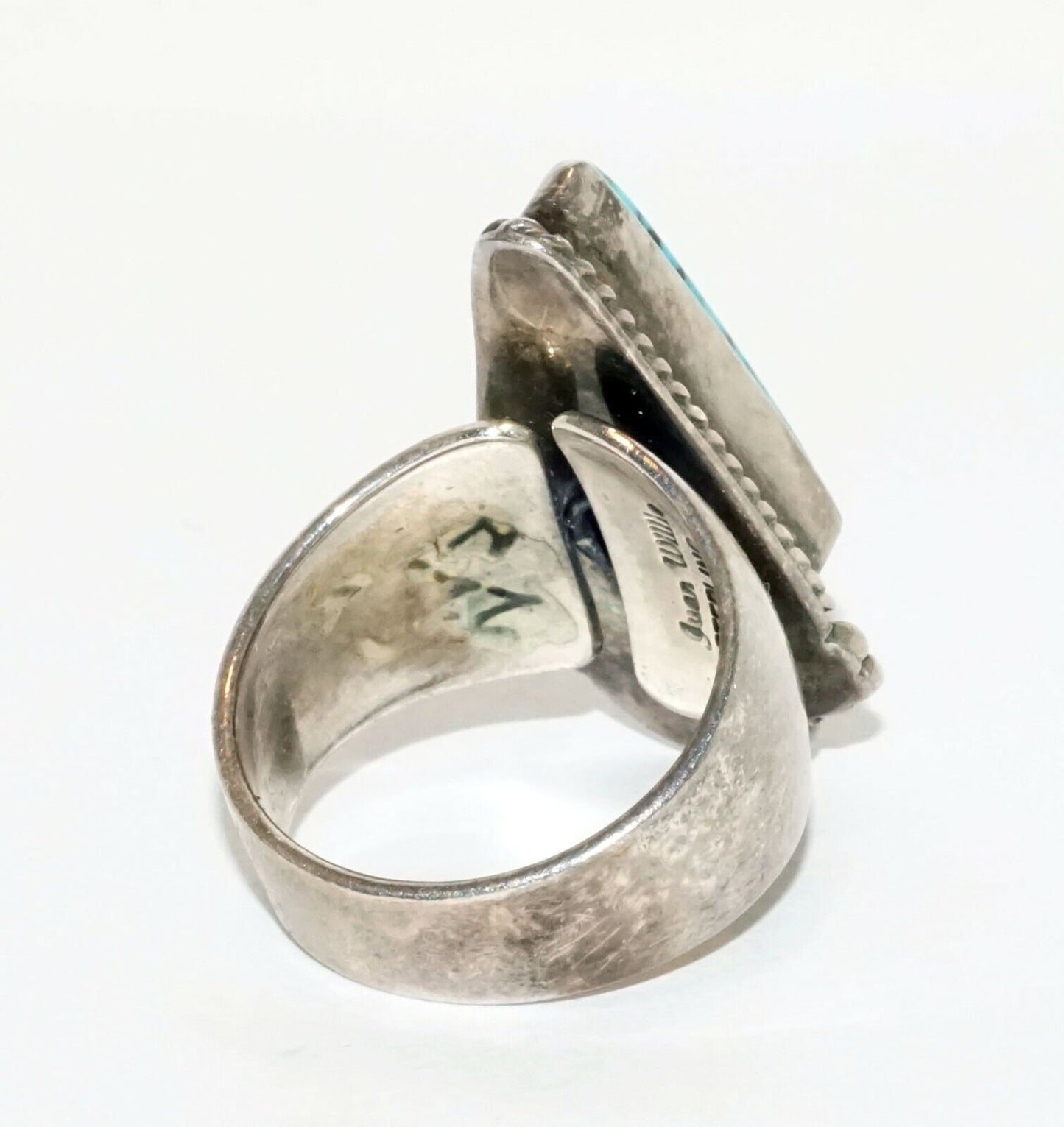 Vintage Navajo Sterling Silver Ring Sz 7 set w. Turquoise by Juan Willie (RoA)#8