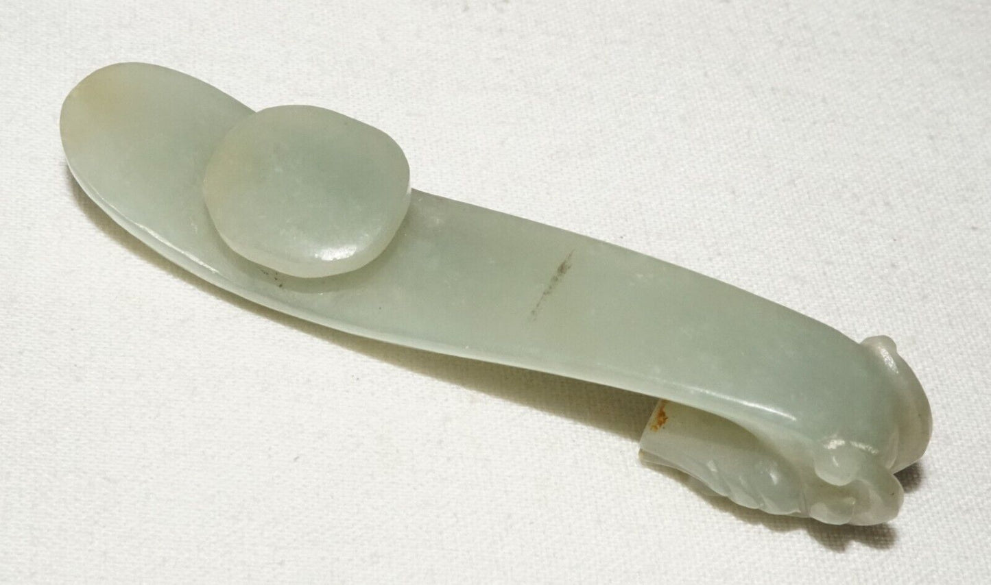 Antique Chinese Grey Green Nephrite Jade Dragon Belt Hook (UVi)#7