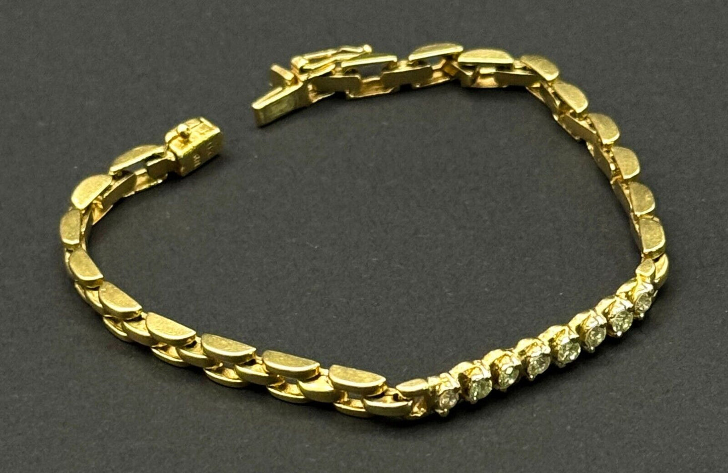 Vtg 14k Yellow Gold Link Bracelet 7.5 " w 8 Diamond Accents & Safety Clasp (MeK)