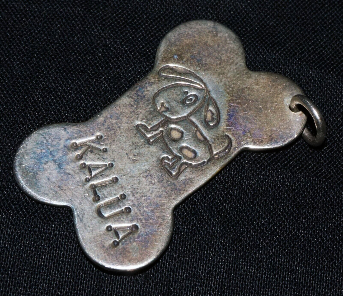 Vintage Sterling Silver Bone Design Dog Tag w. Kalua Name by Lucy Ann (OdC)