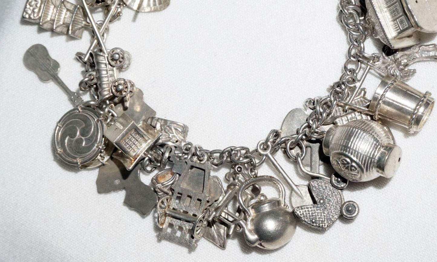 Vintage Sterling Silver Charm Bracelet w. 40x World & Travel Charms (BrM)#6