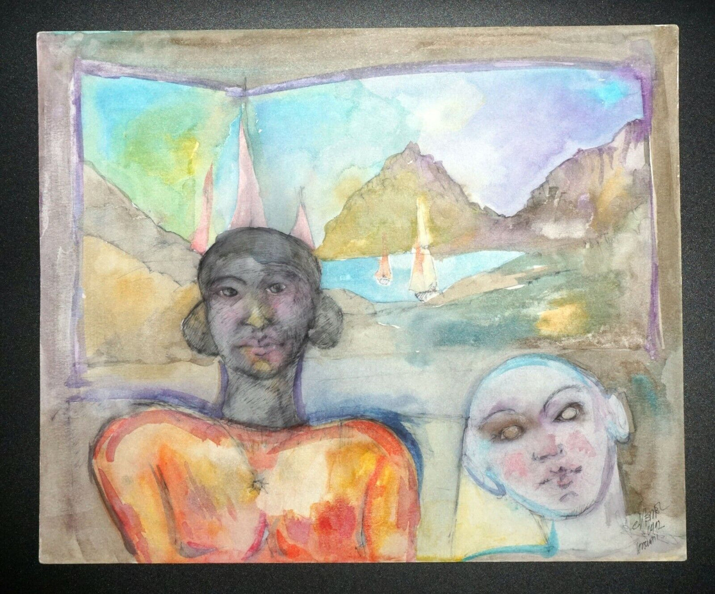 '90s France Hawaii Outsider Art WC Painting Picture Window Claude Vedel (EtJ)#45