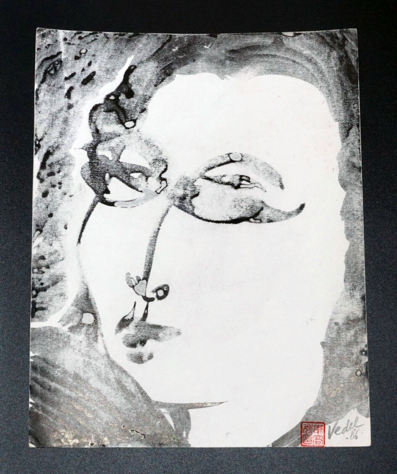 France Hawaii Outsider Art Ink Wash Painting Portrait by Claude Vedel (EtJ)#32
