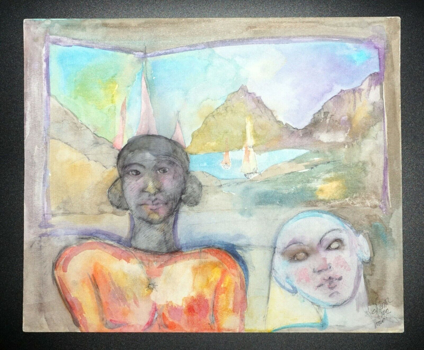 '90s France Hawaii Outsider Art WC Painting Picture Window Claude Vedel (EtJ)#45