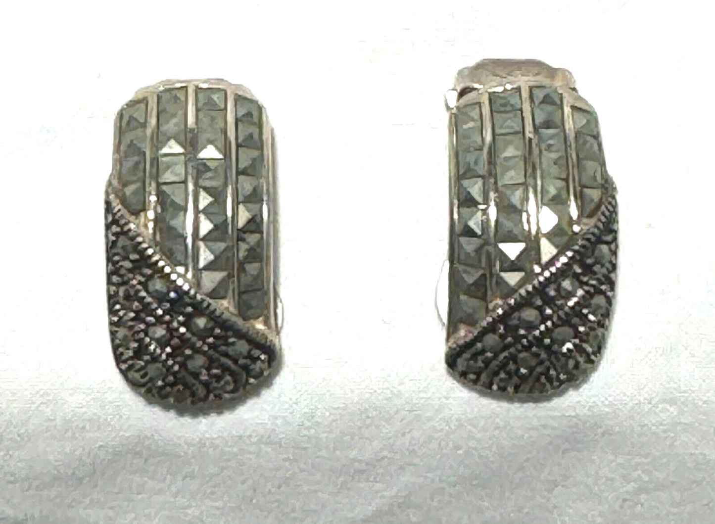 Vtg Sterling Silver Marcasite Non Pierce Earrings Marked 925 (KiL)21