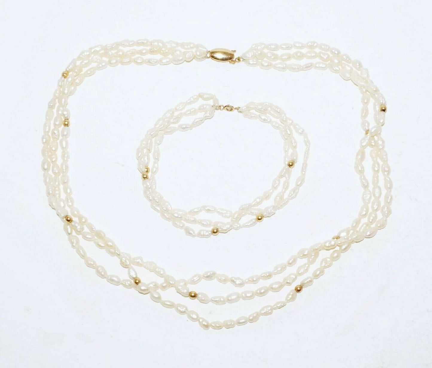 2Pc 14k Yellow Gold & Baroque Freshwater Pearl Necklace & Bracelet (KaT)#27