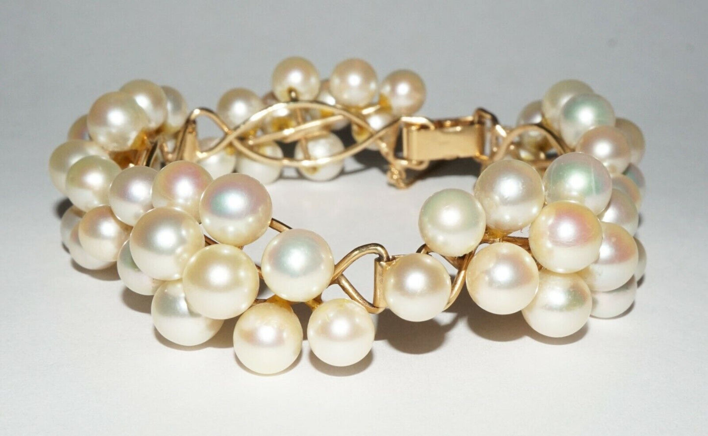 Vintage Modernist Style 14k Yellow Gold Bracelet set w. 54x Pearls (NaD)#18