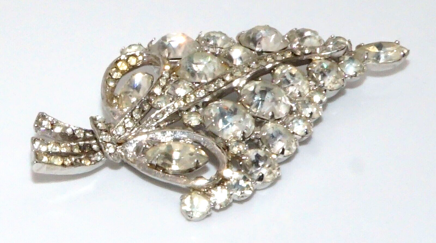 Vintage Silver Tone Rhinestone Brooch w Round & Marquise Stones (McC)