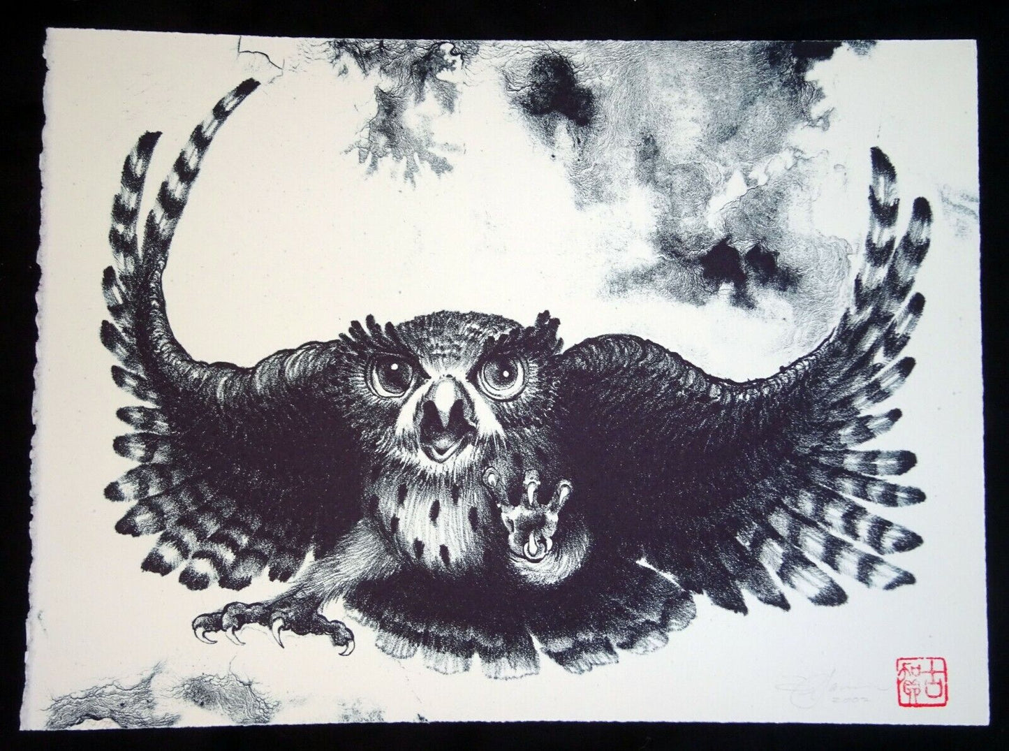 02 Hawaii Litho Print 74/75 "Owl" w. Spread Wings by John Koga (AHB)