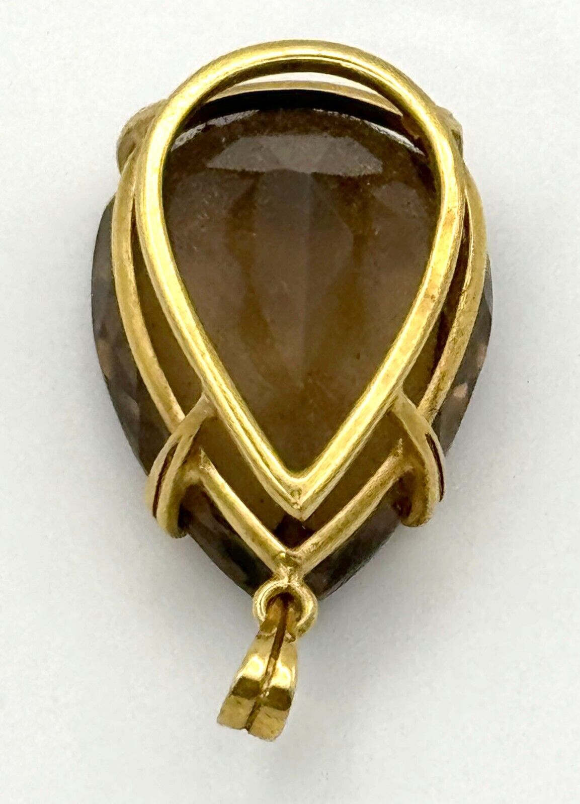 Vintage 14k Yellow Gold Pear-Cut Faceted Smoky Quartz Prong Set Pendant (McC)