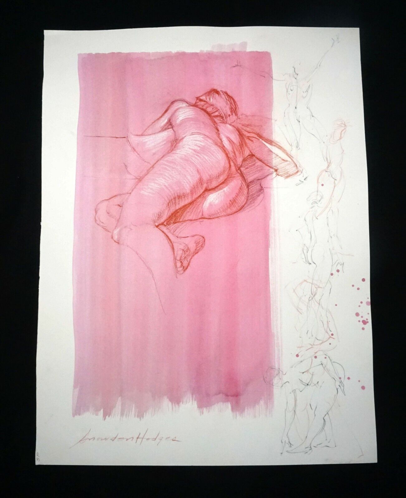 Hawaii Mixed Media Wash Painting Reclining Female Nude Snowden Hodges (Sho)#137