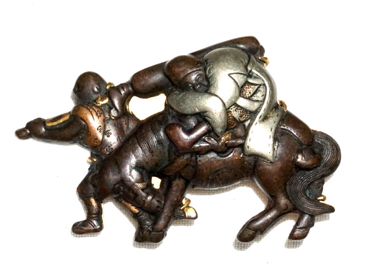 Antique Japanese Menuki set 18k Yellow Gold Brooch Pendant by Gump's (GeB)#8