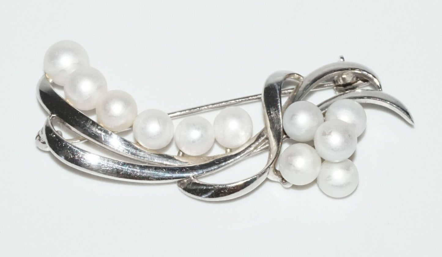 Vintage Japanese Silver & 10x Pearl Brooch by K. Mikimoto Tokyo (SaR)#280