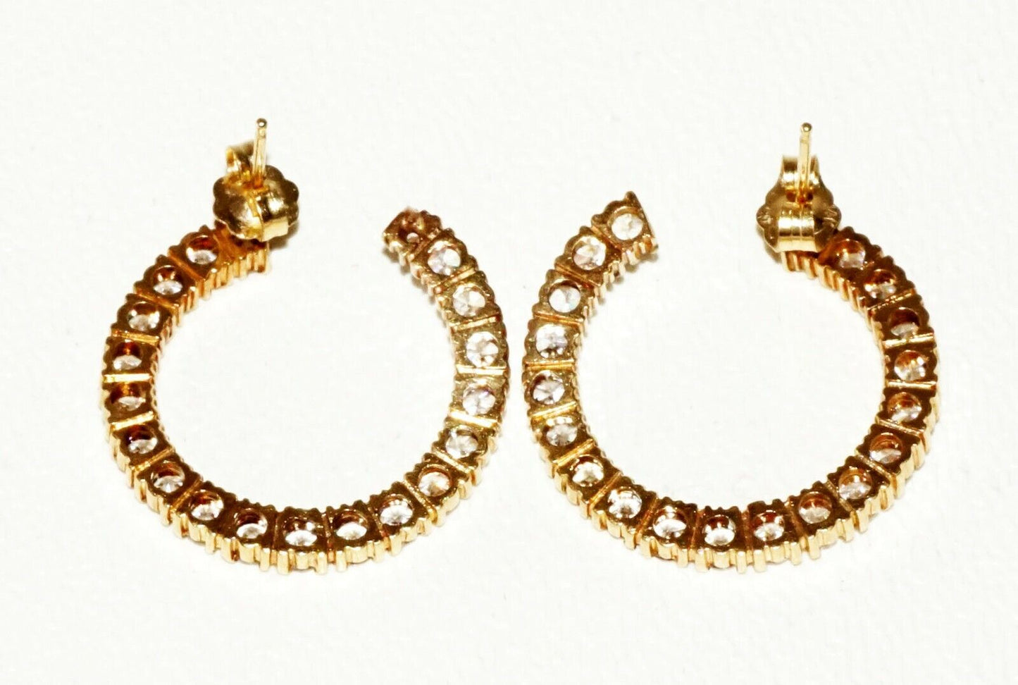 Vintage 14k Yellow Gold Open Hoop Earrings set w. 20x Cubic Zirconia's (TaE)#24