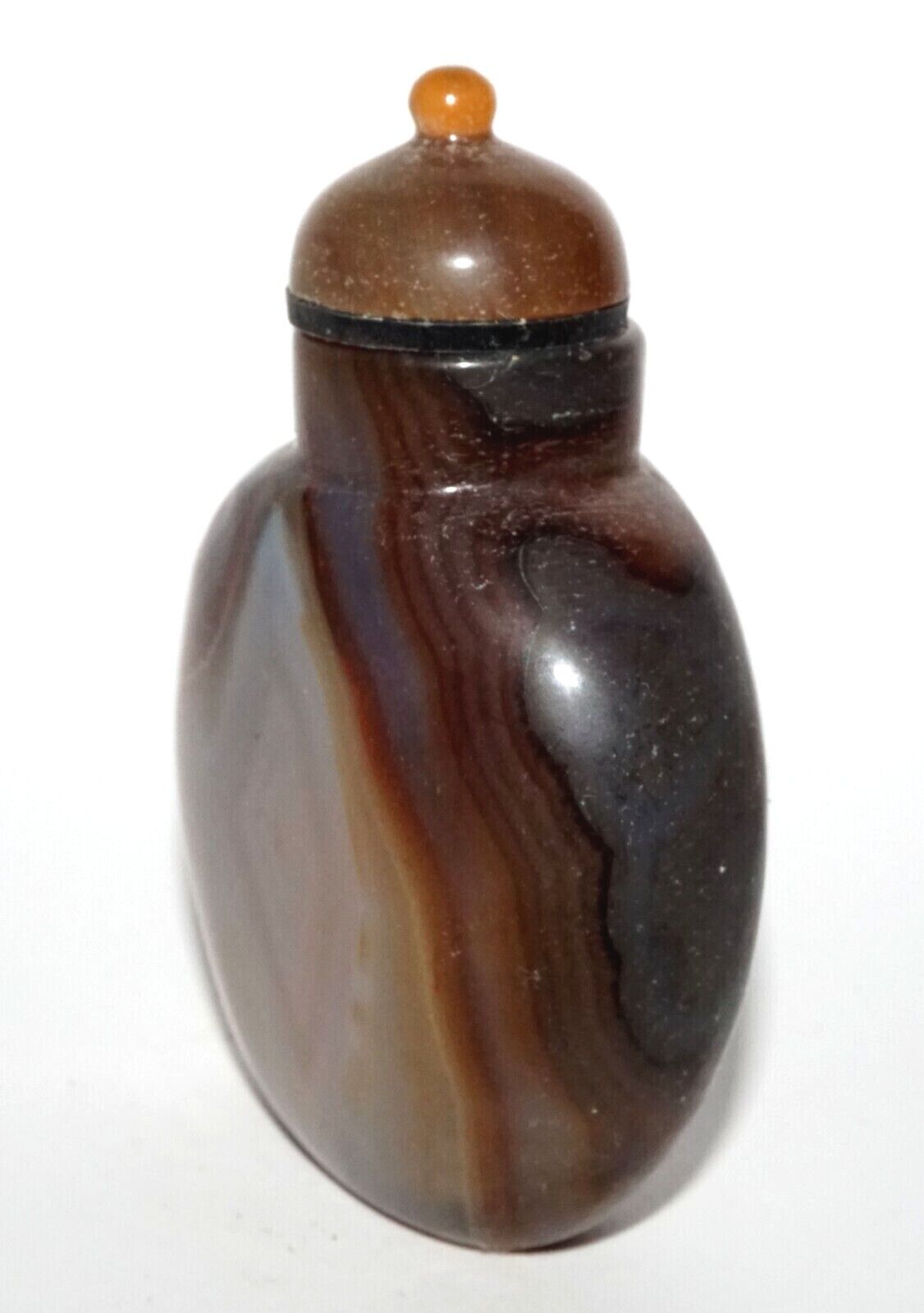 Vintage Chinese Banded Shadow Agate Snuff Bottle & Agate Stopper (LeS) G16