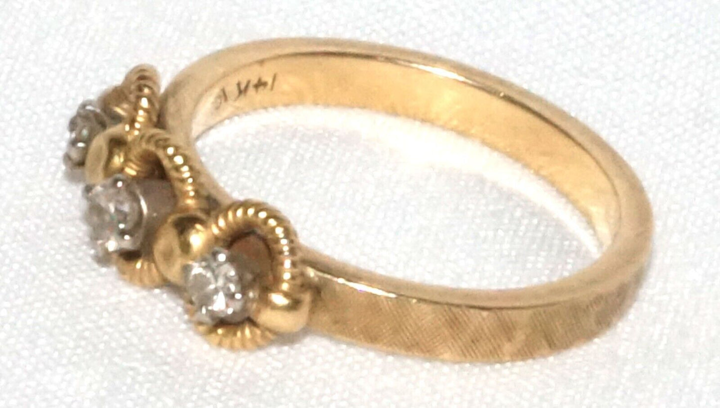 Vintage 14k Yellow Gold Custom Ring Accented w 3 Diamonds Sz 6.5 (QuC) 24